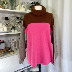 Free People Softly Structured Colorblock Sweater In Candy Pop Pink and Brown